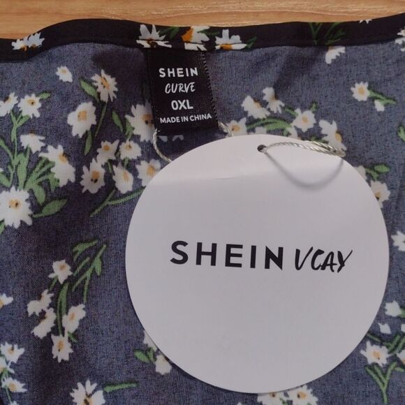 Shein Curve Vcay Black and White Floral Print Ruffle Hem Dress Size 0XL - Picture 5 of 13